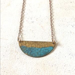 Brass/Teal hammered Necklace